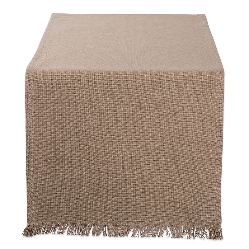 108 Solid Stone Brown Fringed Table Runner