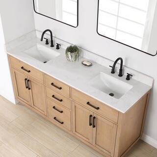 Altair Gavino 72 in. W x 22 in. D x 34 in. H Bath Vanity in Light Brown with Grain White Composite Stone Top 557072-LB-GW-NM