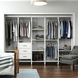 CLOSETS By LIBERTY 113 in. W White Adjustable Tower Wood Closet System with 3 Drawers and 19 Shelves HS45674-RW-10