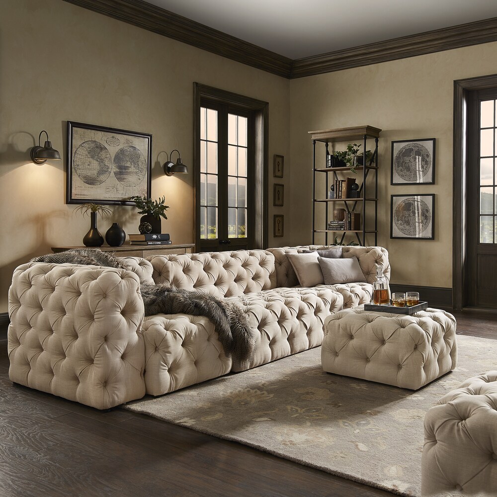 Knightsbridge II Beige Tufted Extra Long Chesterfield Modular Sofa by iNSPIRE Q Artisan