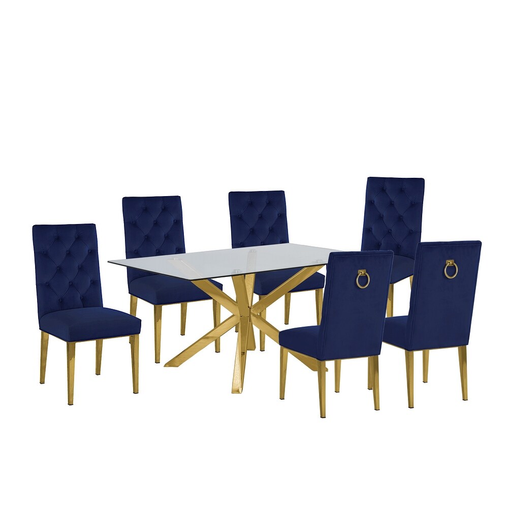 Best Quality Furniture Contemporary Glass 7 pc Dining Set w/ Rings