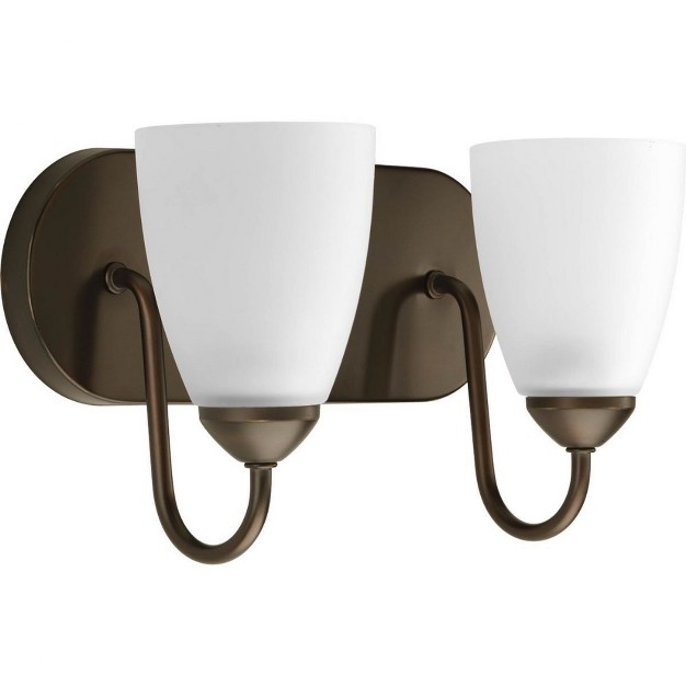 Progress Lighting Gather Collection 2 light Bath Bracket Polished Chrome Etched Glass Shades