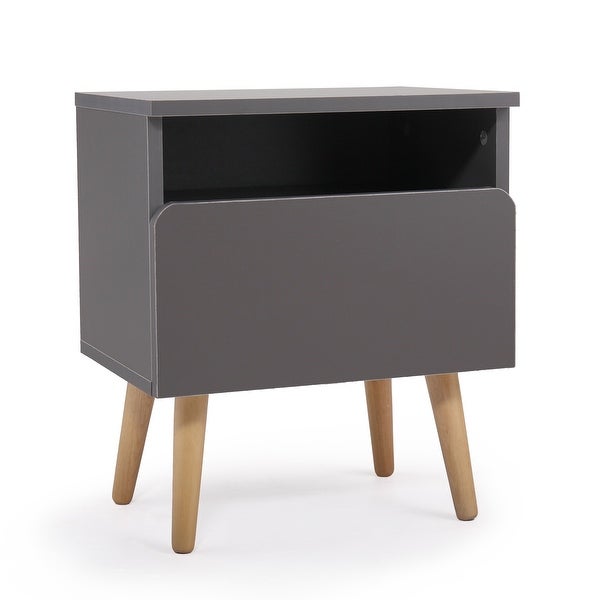 Wood Side Table Nightstand with Drawer and Open Shelf