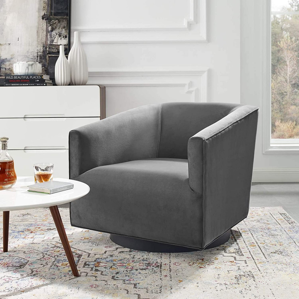 Swivel Accent Chair  Cushioned Velvet Seat With Barrel Back   Midcentury   Armchairs And Accent Chairs   by Declusia  Houzz