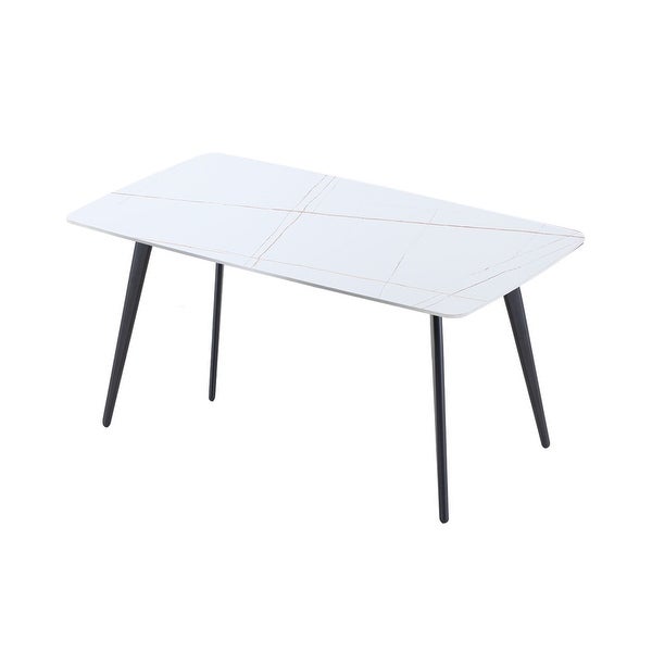 White Artificial Stone Porcelain Desk Top Dining Table 63 Inches