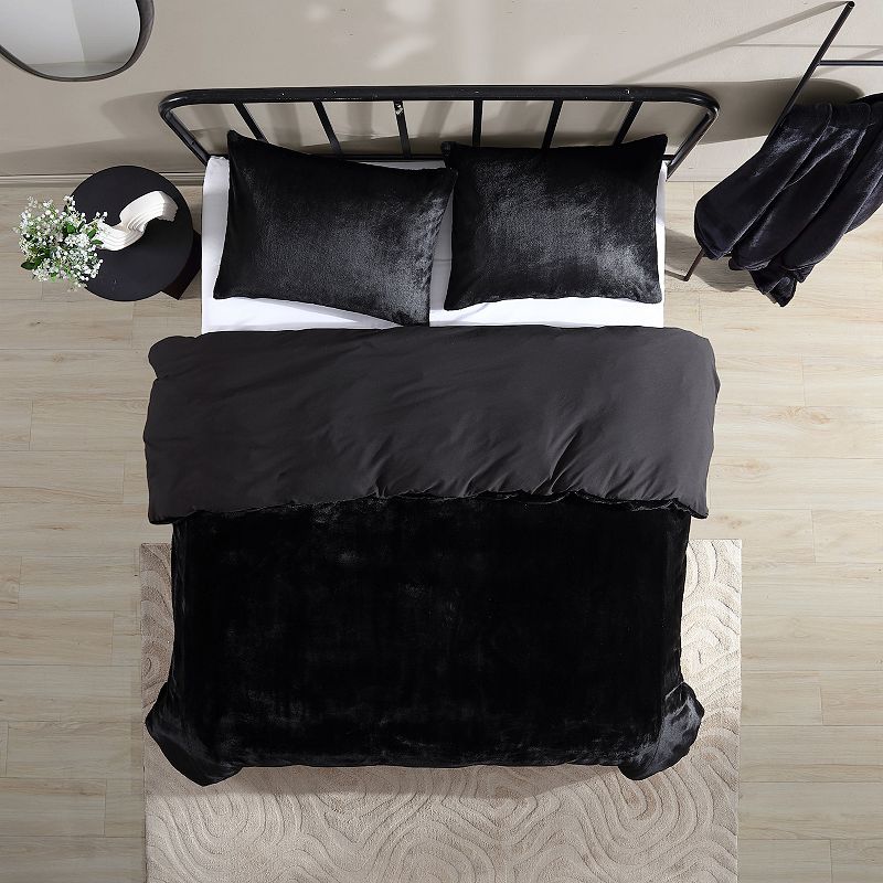 City Scene Solid Faux Fur Duvet Cover Set