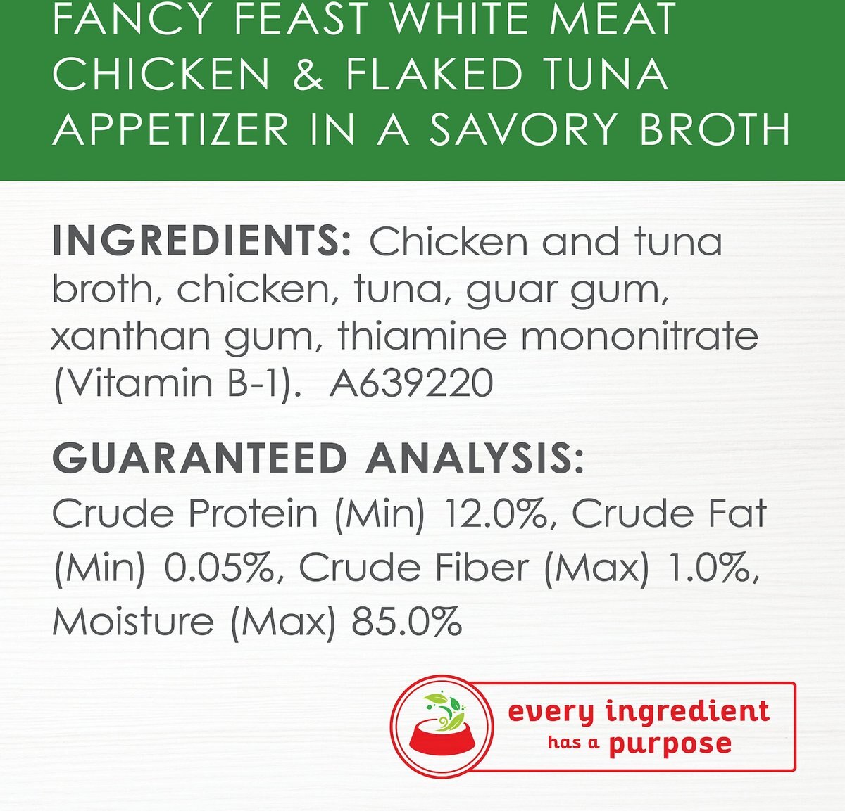 Fancy Feast Appetizers Grain-Free White Meat Chicken and Flaked Tuna Appetizer in Savory Broth Wet Cat Food， 1.1-oz tray， case of 10