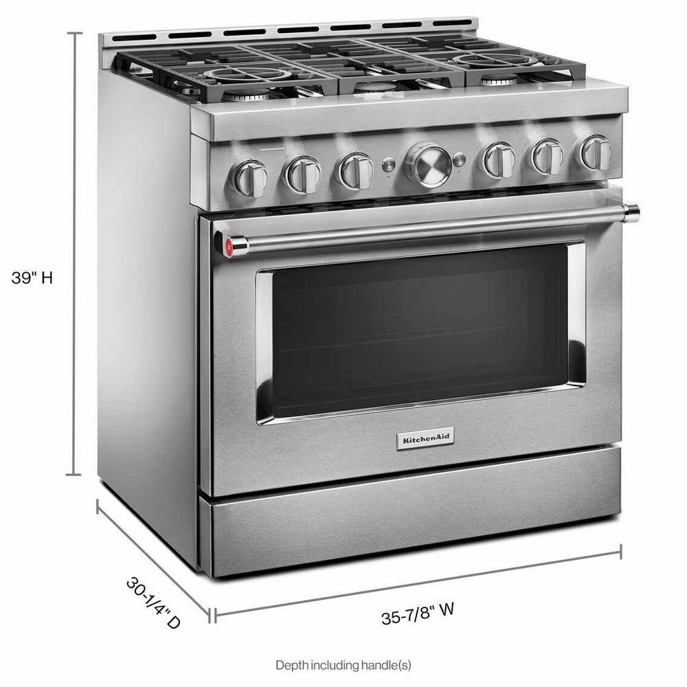 KitchenAid 36 in. 5.1 cu. ft. Smart Commercial-Style Gas Range with Self-Cleaning and True Convection in Stainless Steel KFGC506JSS