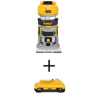 DW 20-Volt MAX XR Cordless Brushless Compact Fixed Base Router with 20-Volt MAX Compact Lithium-Ion 4.0Ah Battery Pack DCW600BWDCB240