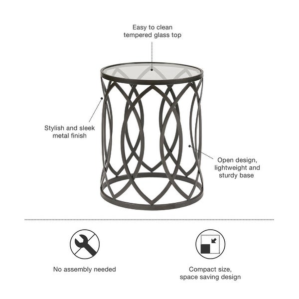 Arlo Metal Eyelet Accent Table with Tempered Glass Top