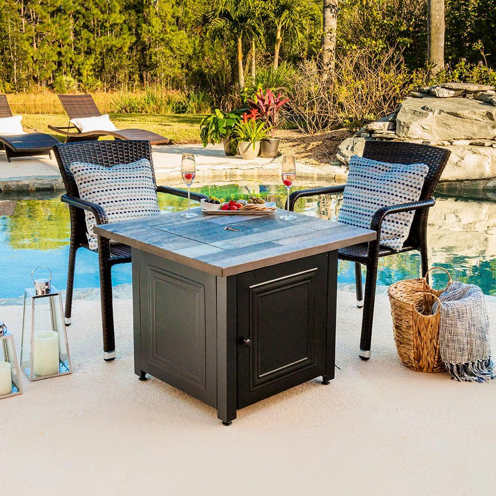 FIRE ISLAND 30 in W x 246 in H Square Steel UV Printed Propane Rustic Wood Oil Rubbed Bronze Look Fire Pit Base 50K BTU Burner