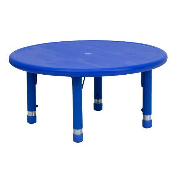 Flash Furniture 33'' Round Height Adjustable Blue Plastic Activity Table [YU-YCX-007-2-ROUND-TBL-BLUE-GG]