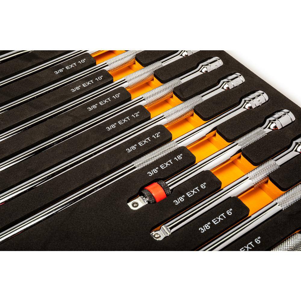 GEARWRENCH 38 in. Drive 90-Tooth Ratchets and Drive Tool Set in EVA Foam Tray (17-Piece) 89076