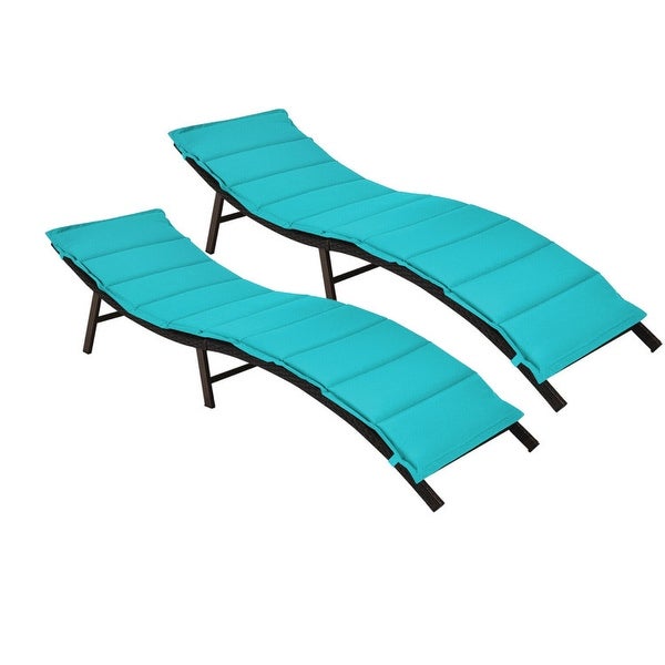 2Pcs Folding Patio Lounger Chair-Turquoise - 81