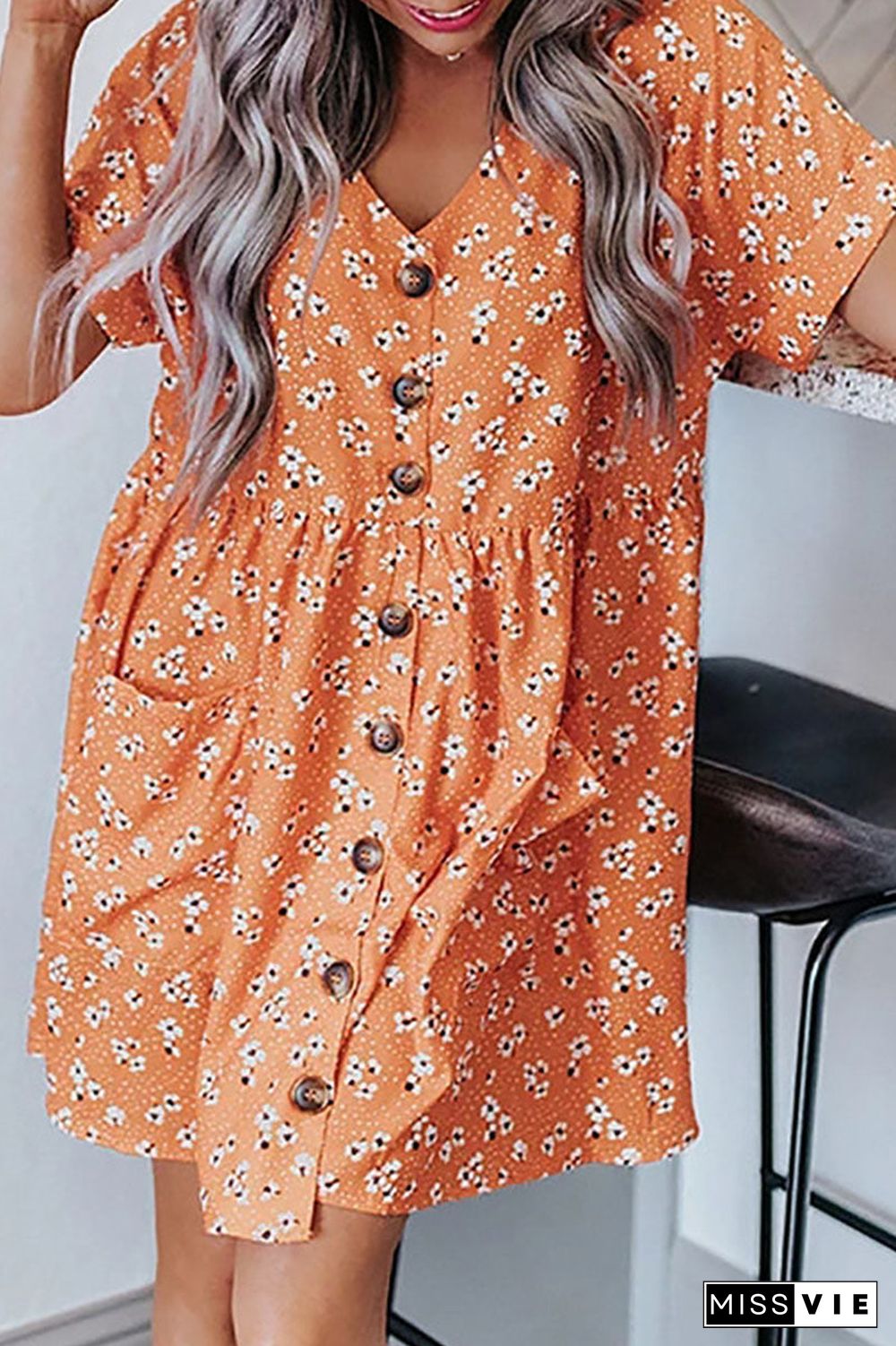 Fashion Casual Print Split Joint V Neck A Line Dresses