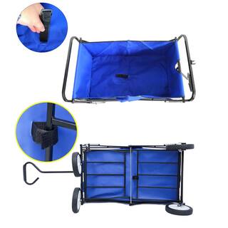 Tatahance Strong Steel 4-Wheeled Folding Wagon Garden Shopping Beach Cart in Blue W22701512-Z