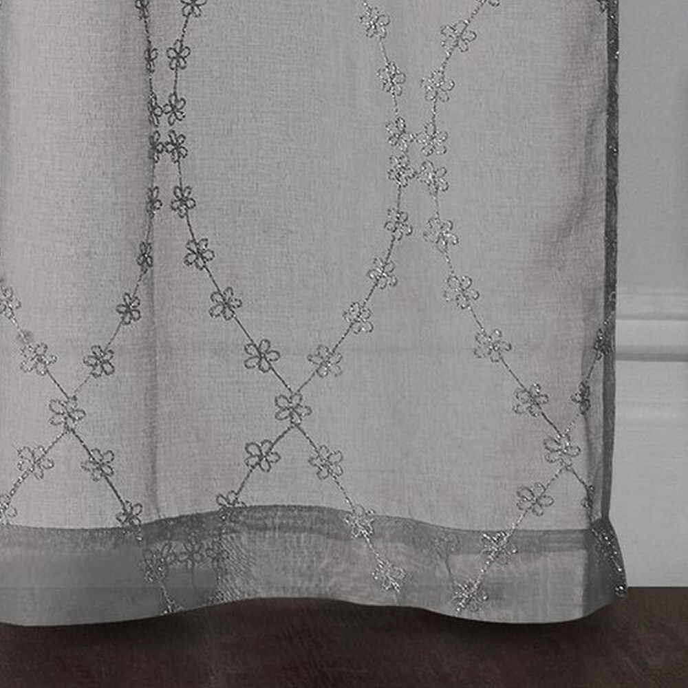 VCNY Home Layla 2 Piece Grey Embroidered Rod Pocket Sheer Curtain Panel Set   56\