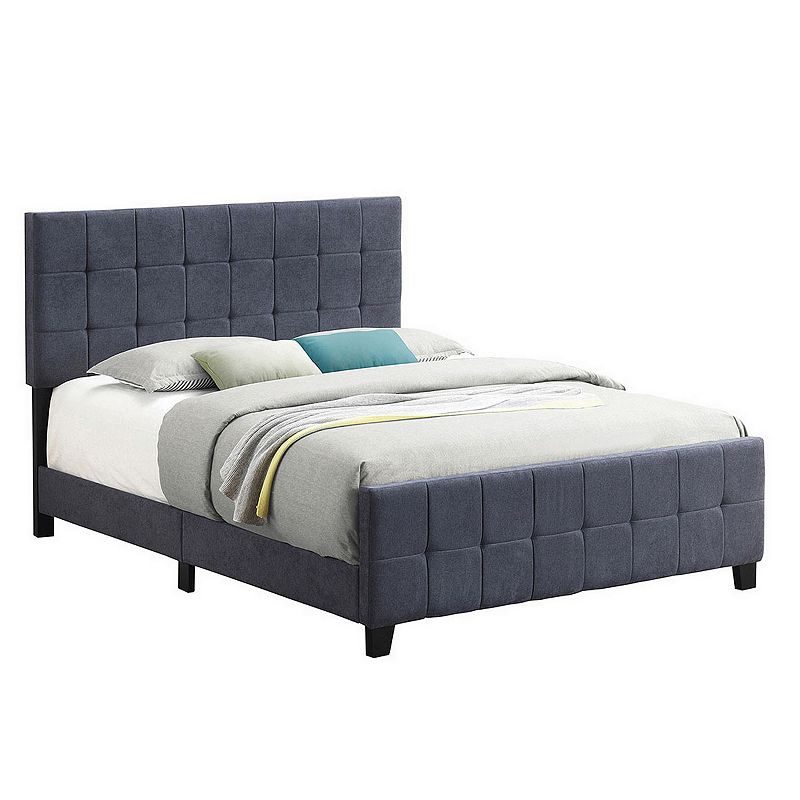 Grid Tufted Fabric Upholstered Queen Bed， Gray