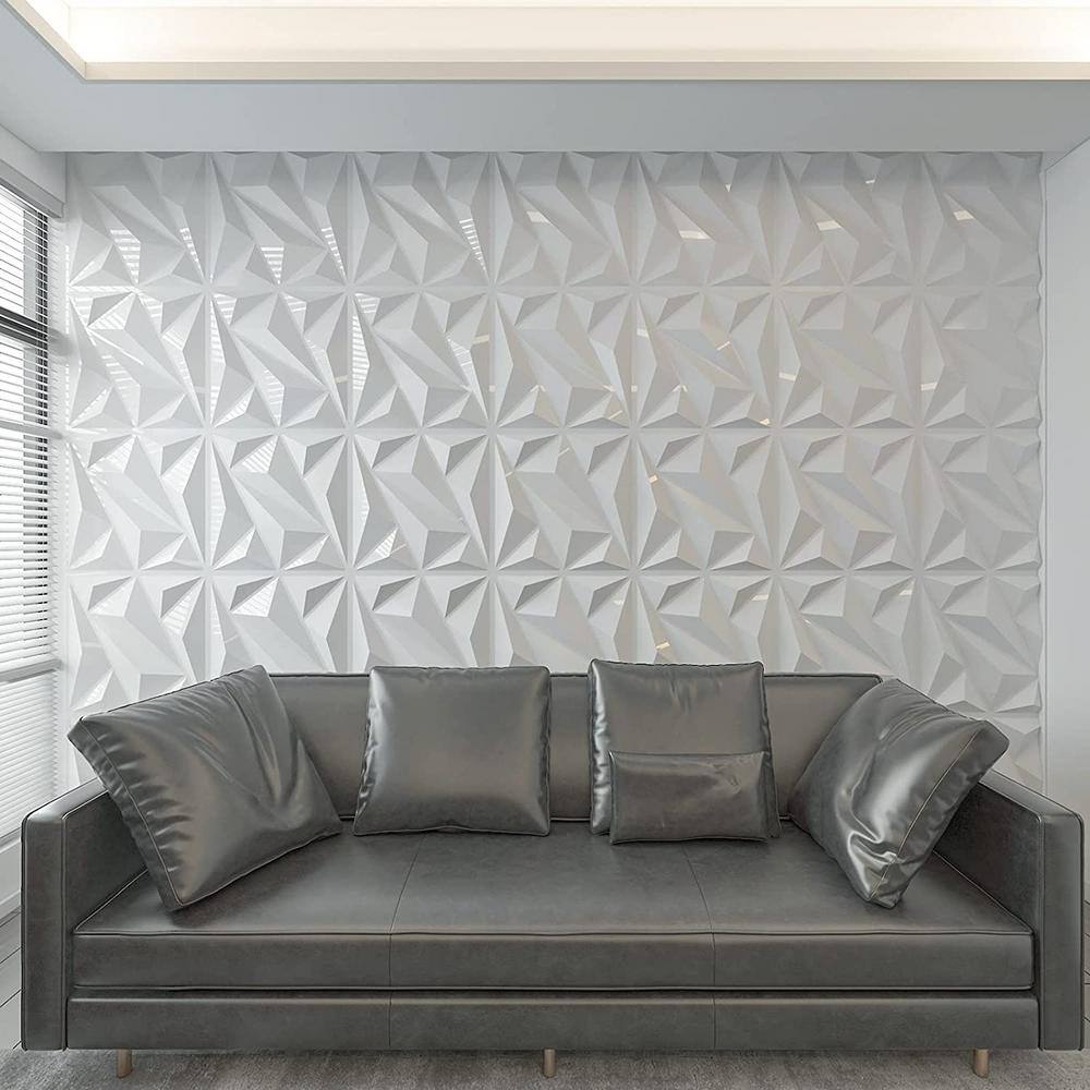 Art3d Decorative Diamond Shape 19.7 in. x 19.7 in. PVC Seamless 3D Wall Panel in White 12-Panels A10hd051WTP12