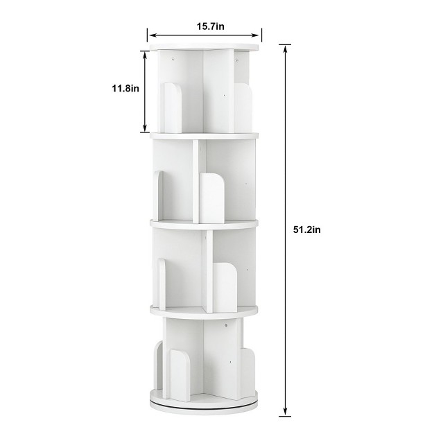 Trinity Rotating Bookshelf 4 Tier Floor Standing Small Corner Bookshelf 360 Display Wood Bookcase Storage Rack White