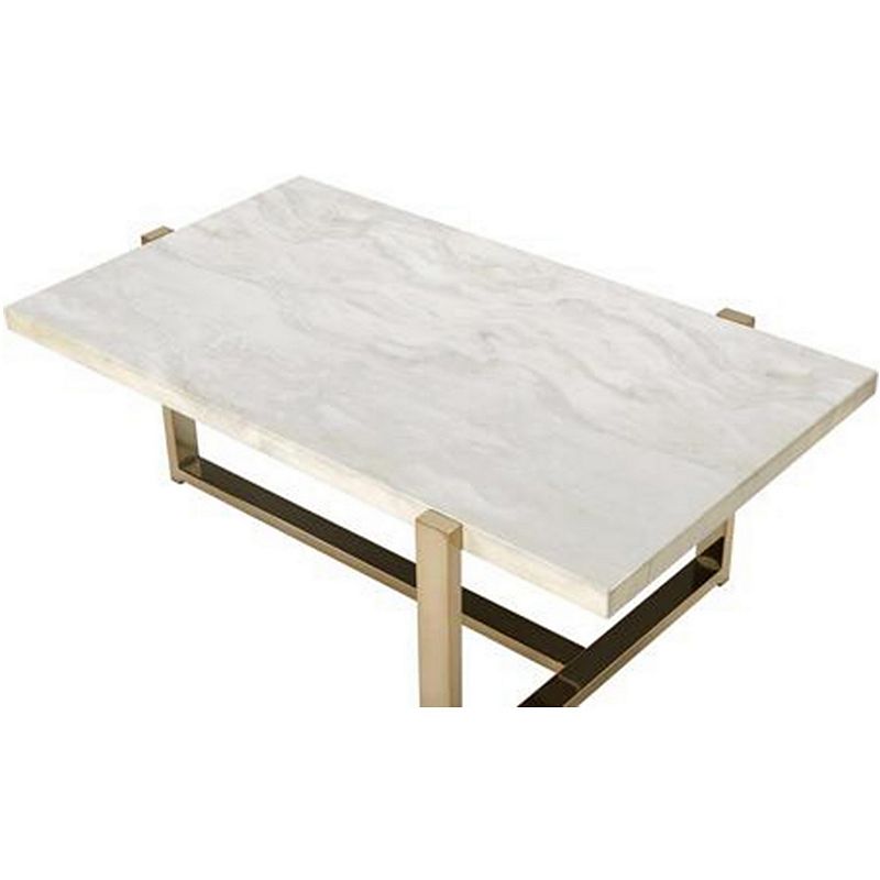 Modern Metal Framed Coffee Table with Faux Marble Top， White and Gold