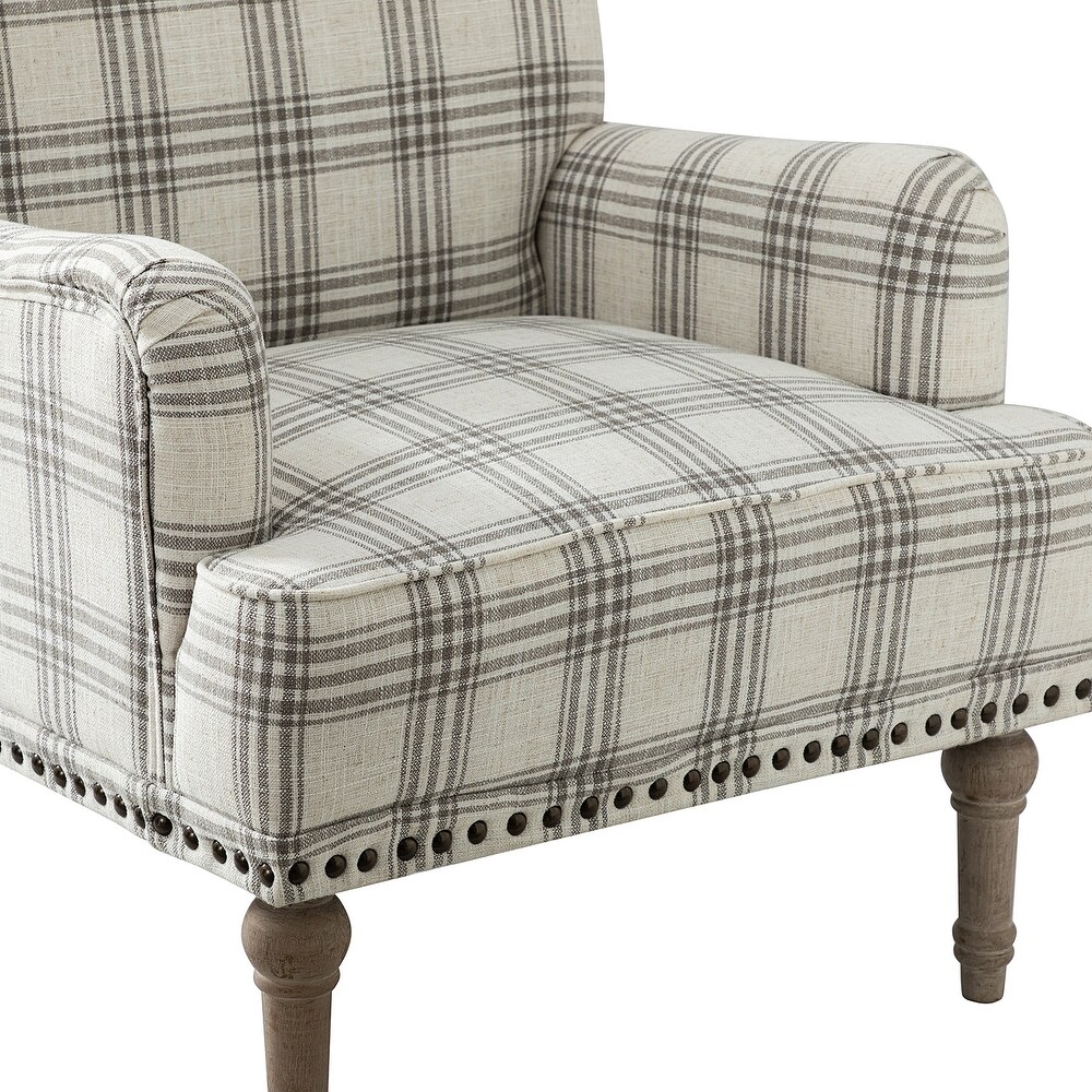 Geltrude Farmhouse Vintage Plaid Accent Armchair with Nailhead Trim by HULALA HOME