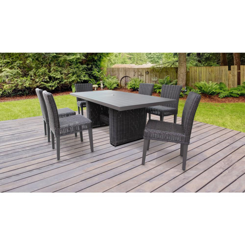 Venice Rectangular Outdoor Dining Table With 6 Armless Chairs  Dark Chestnut   Tropical   Outdoor Dining Sets   by TKClassics  Houzz