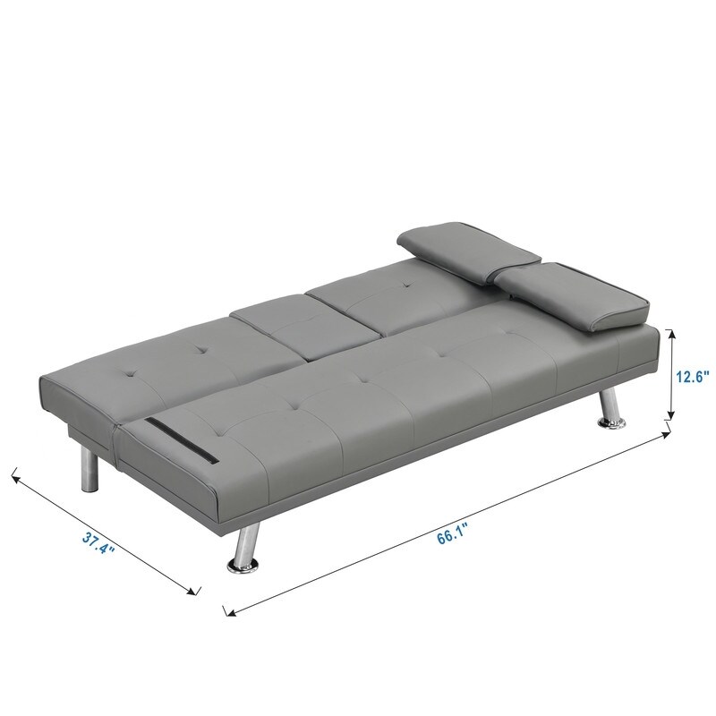 2 Holders Convertible Sectional Sofa Sleeper  Grey Couch Bed