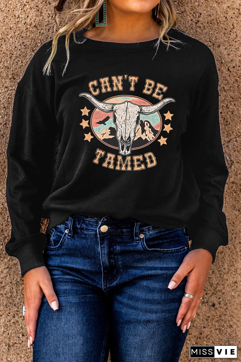 Black Can'T Be Tamed Ox Head Graphic Sweatshirt