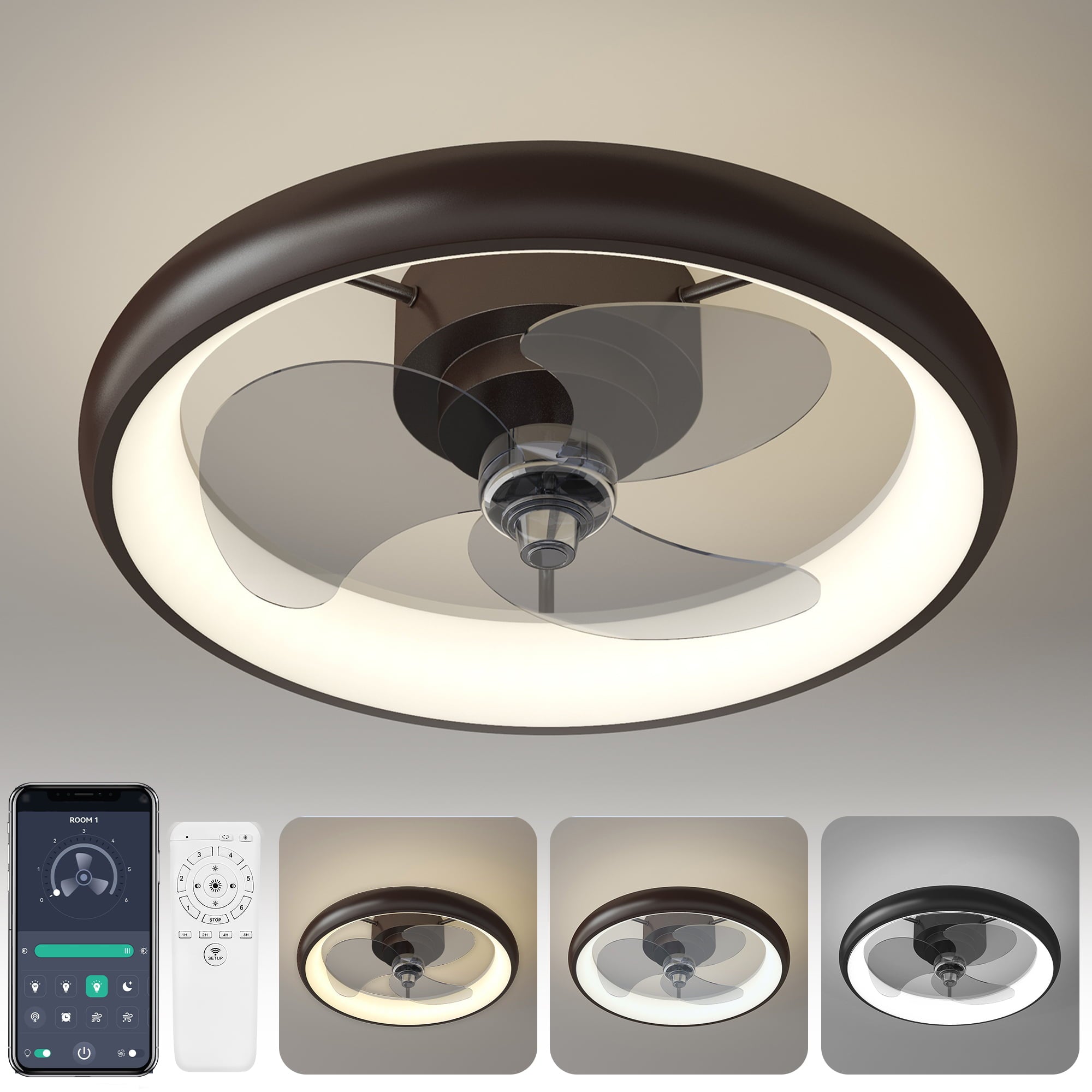 LEEAGLEGRY Low Profile Ceiling Fan with Light and Remote Control, Flush Mount  Ceiling Fan Dimmable Led Memory Light Timing Reversible Motor