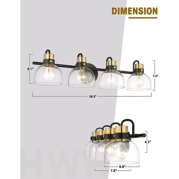 Modern Bathroom Vanity Light with Clear Glass Shade, Black and Gold Finish