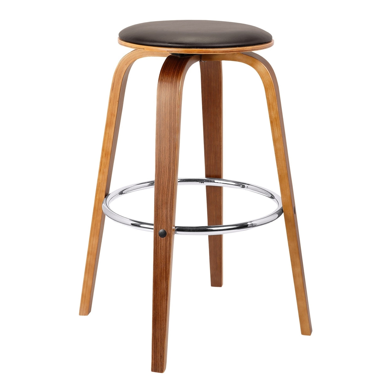 Round Leatherette Wooden Barstool with Flared Legs， Brown- Saltoro Sherpi