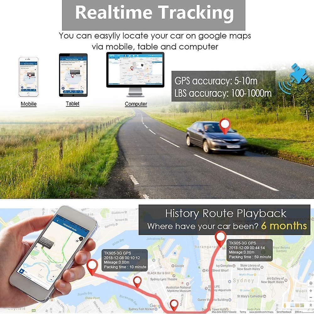 winnes GPS Tracker Real Time Tracking Car Truck Vehicle GPS Location Locator 150 Days Standby with Magnetic Powerful GPS Tracker with Free App tk905b （black）