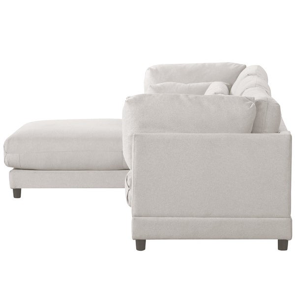 2 Pieces Upholstered Sectional Sofa， Modern Chaise Lounge Couch with Removable Ottomans and Comfortable Waist Pillows