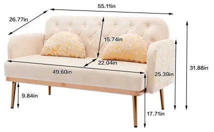 Contemporary Loveseat  Golden Metal Legs  ampButton Tufted Velvet Seat   Contemporary   Loveseats   by Declusia  Houzz