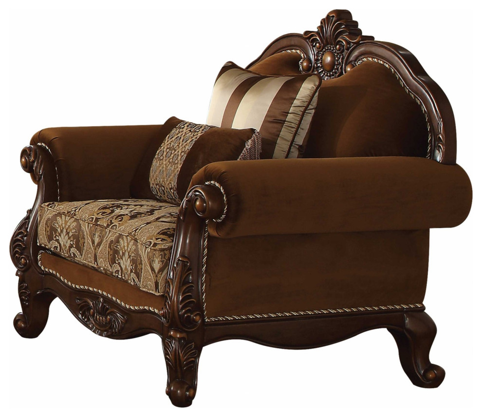 37 quotBrown Velvet Damask Club Chair   Victorian   Armchairs And Accent Chairs   by HomeRoots  Houzz