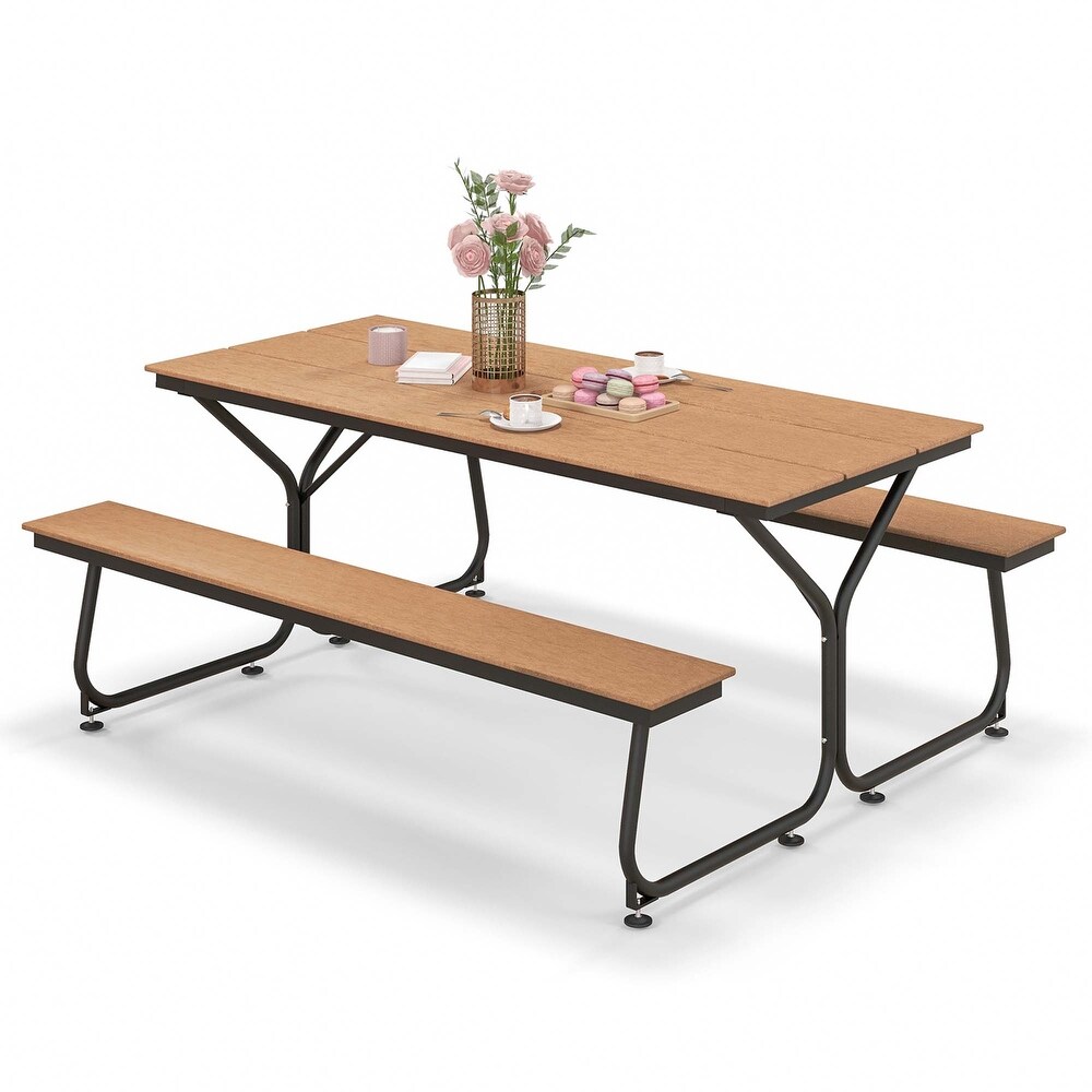 6FT Picnic Table Bench Set HDPE Table for 6 8 Person Brown/Grey