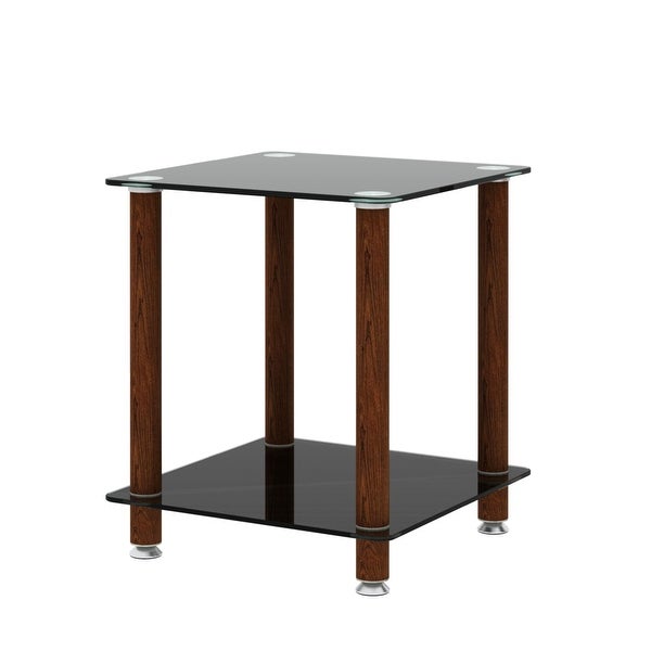 2-tiers Storage Shelf End Table Modern Rectangle Side Table with Metal Tube Legs Sofa Table with Tempered Glass Tabletop