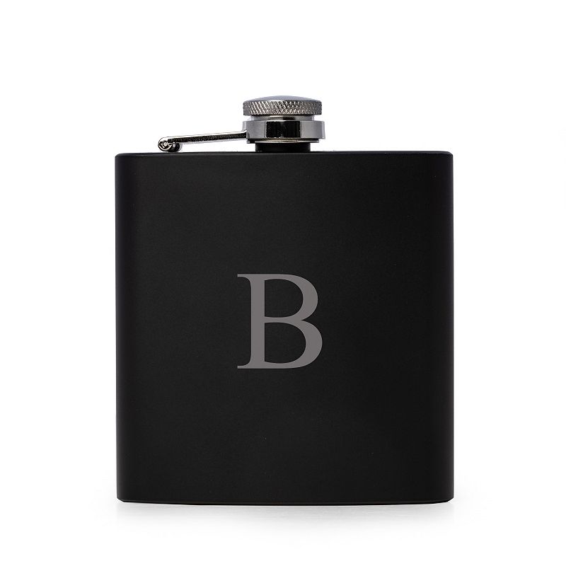 Vincent Initial Monogrammed Black Flask