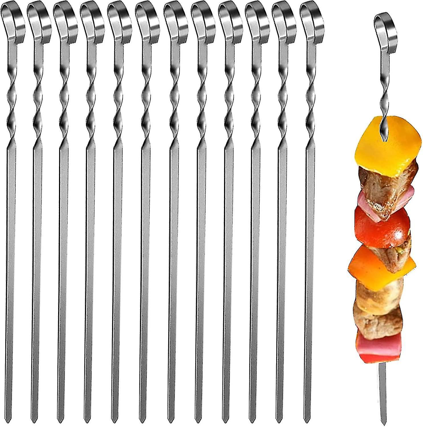 Kebab Skewers Stainless Steel Bbq Skewers Metal Barbecue Sticks， 10 Pcs 40cm Meat Skewers