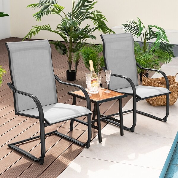 2PCS CSpring Motion Patio Dining Chairs All Weather Black/Grey