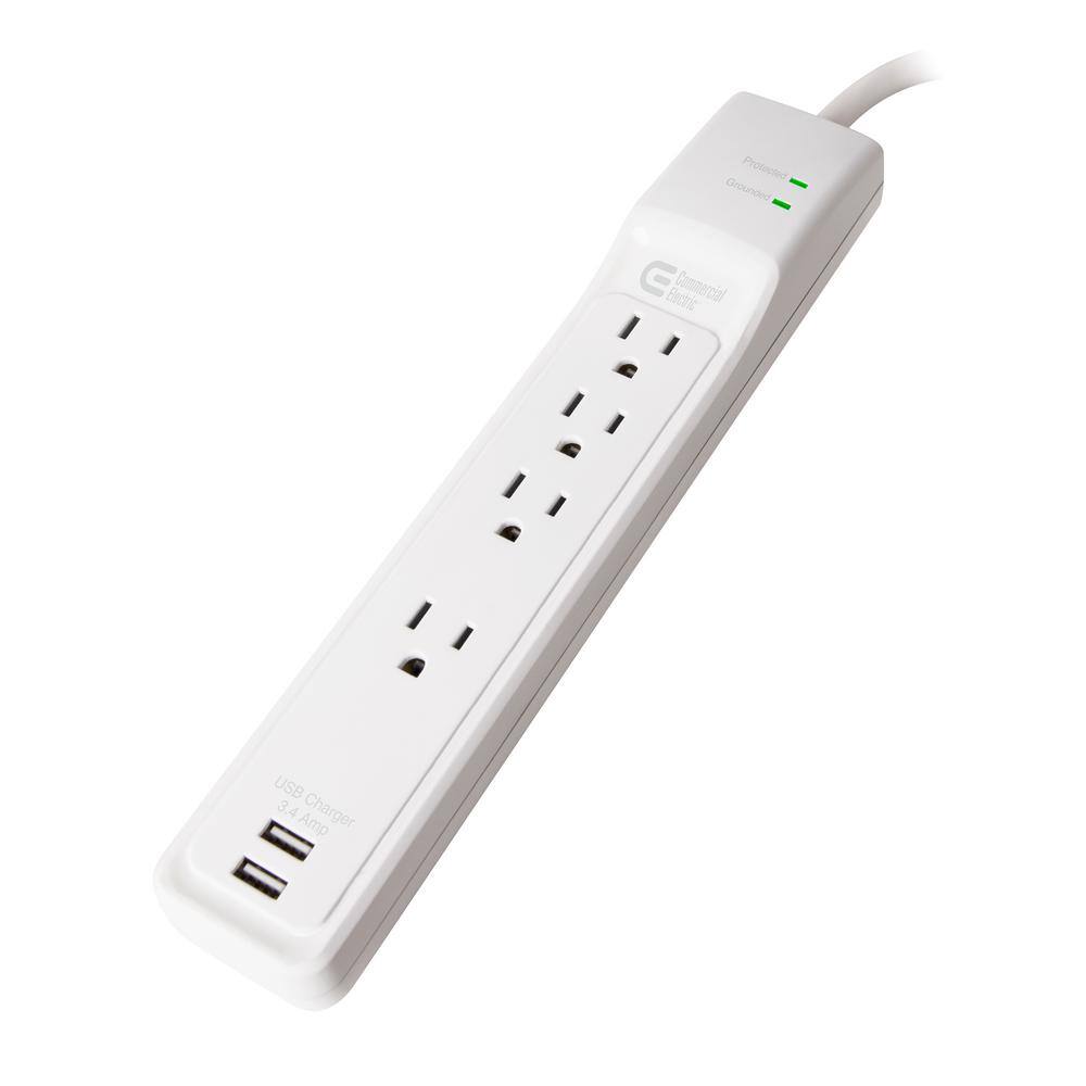 Commercial Electric 4 ft. 4-Outlet Surge Protector with USB White HDC404UWH