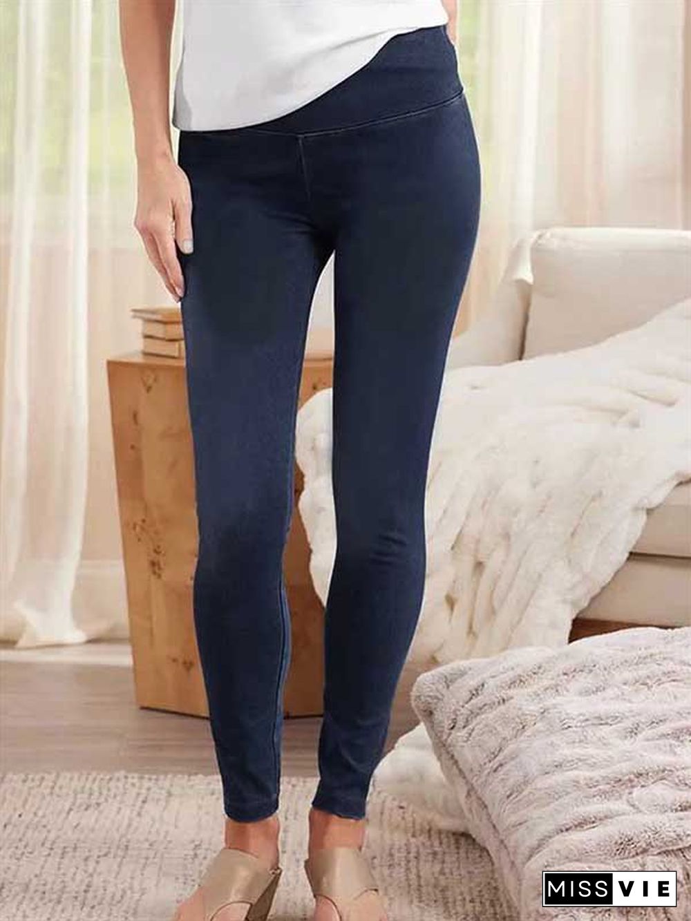 Casual Plain Autumn Natural Daily Tight Denim Legging H-Line Jeans for Women