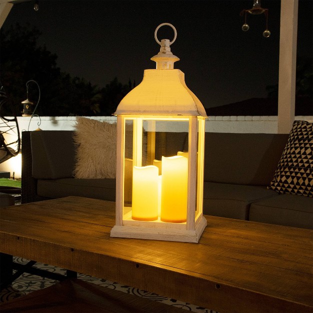 Candlelit Lantern With Led Lights White Alpine Corporation