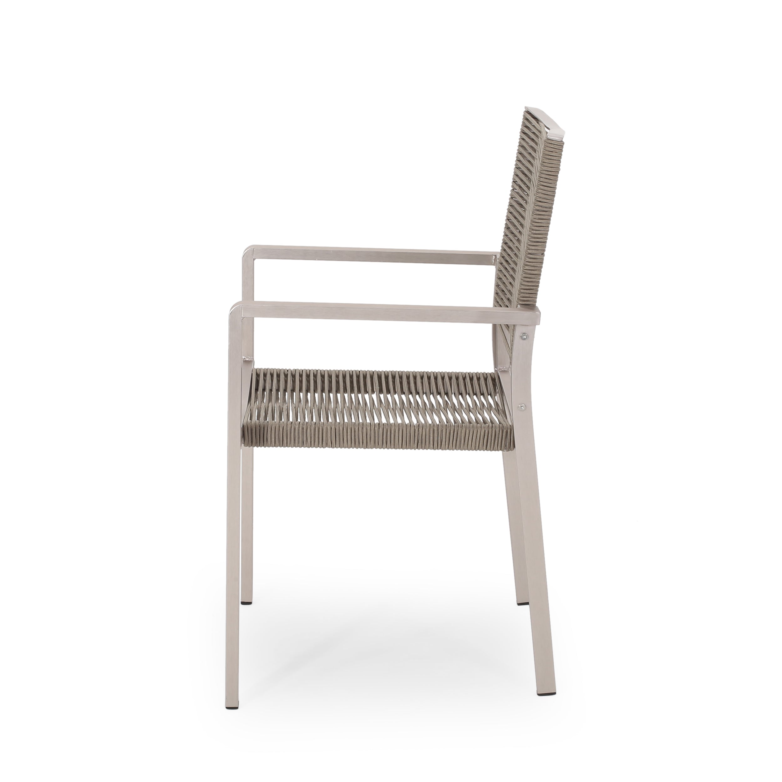 Lillian Outdoor Modern Aluminum Dining Chair with Rope Seat (Set of 2)