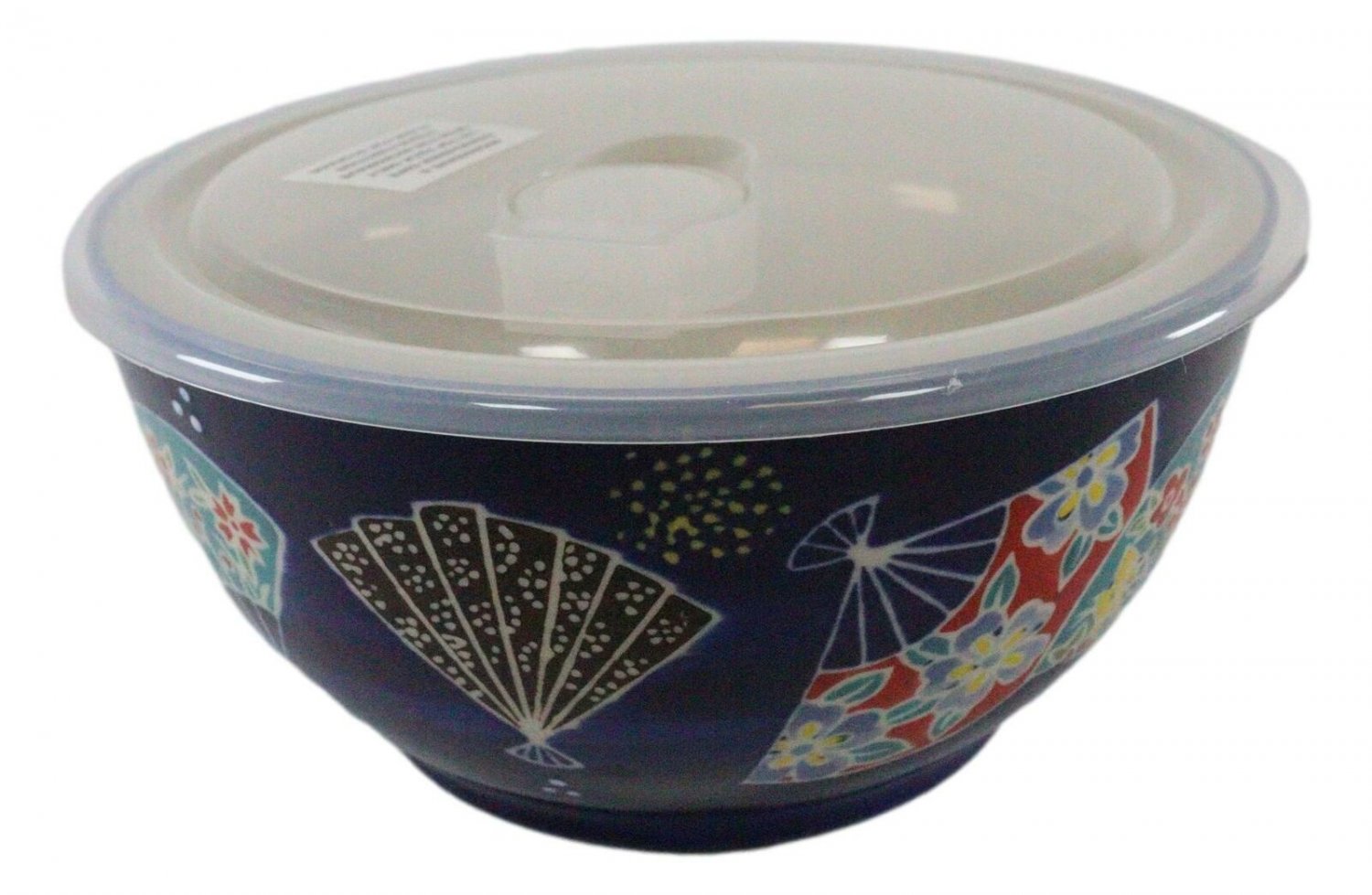 1 Set of 2 Ceramic Colorful Oriental Fans Portion Meal Bowls 5 Cups W/ Lid EBR02