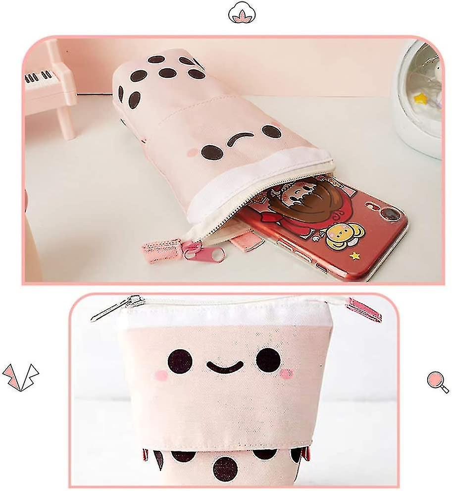 Adjustable Pink Pencil Case For Students Canvas Office Supplies