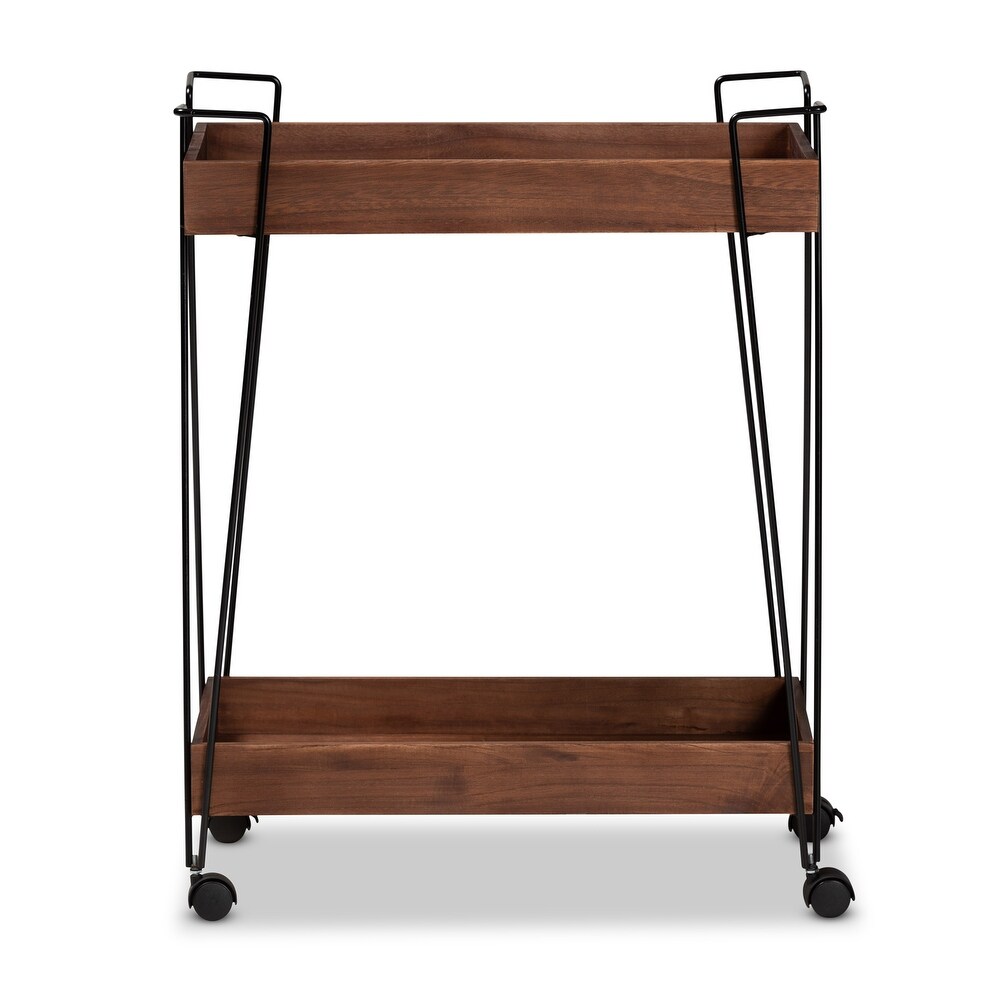 Reynard Modern   Industrial 2 Tier Wine Cart Walnut Brown