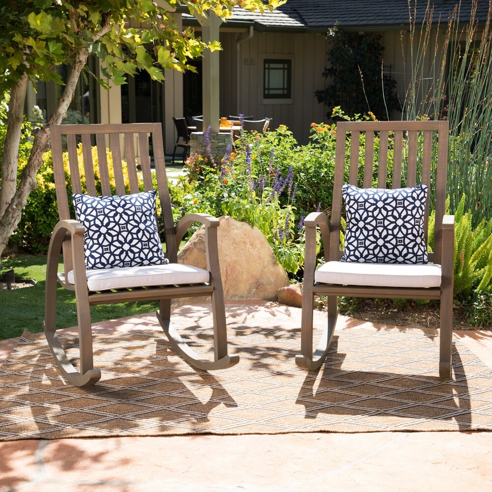 Cayo Outdoor Acacia Wood Rocking Chair with Water Resistant Cushions (Set of 2) by Christopher Knight Home