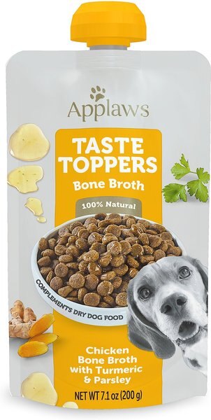 Applaws Taste Toppers Spout Chicken Bone Broth with Turmeric and Parsley Wet Dog Food Topper， 7.1-oz pouch